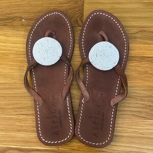 Aspiga Women’s Brown Flip Flops With Beaded Detailing Size 37/7